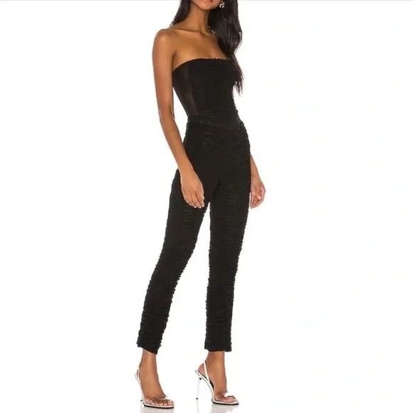 I.AM.GIA Ophelia Jumpsuit Ruched Mesh Strapless Stretch Black Sexy Chic Size S - Picture 3 of 14